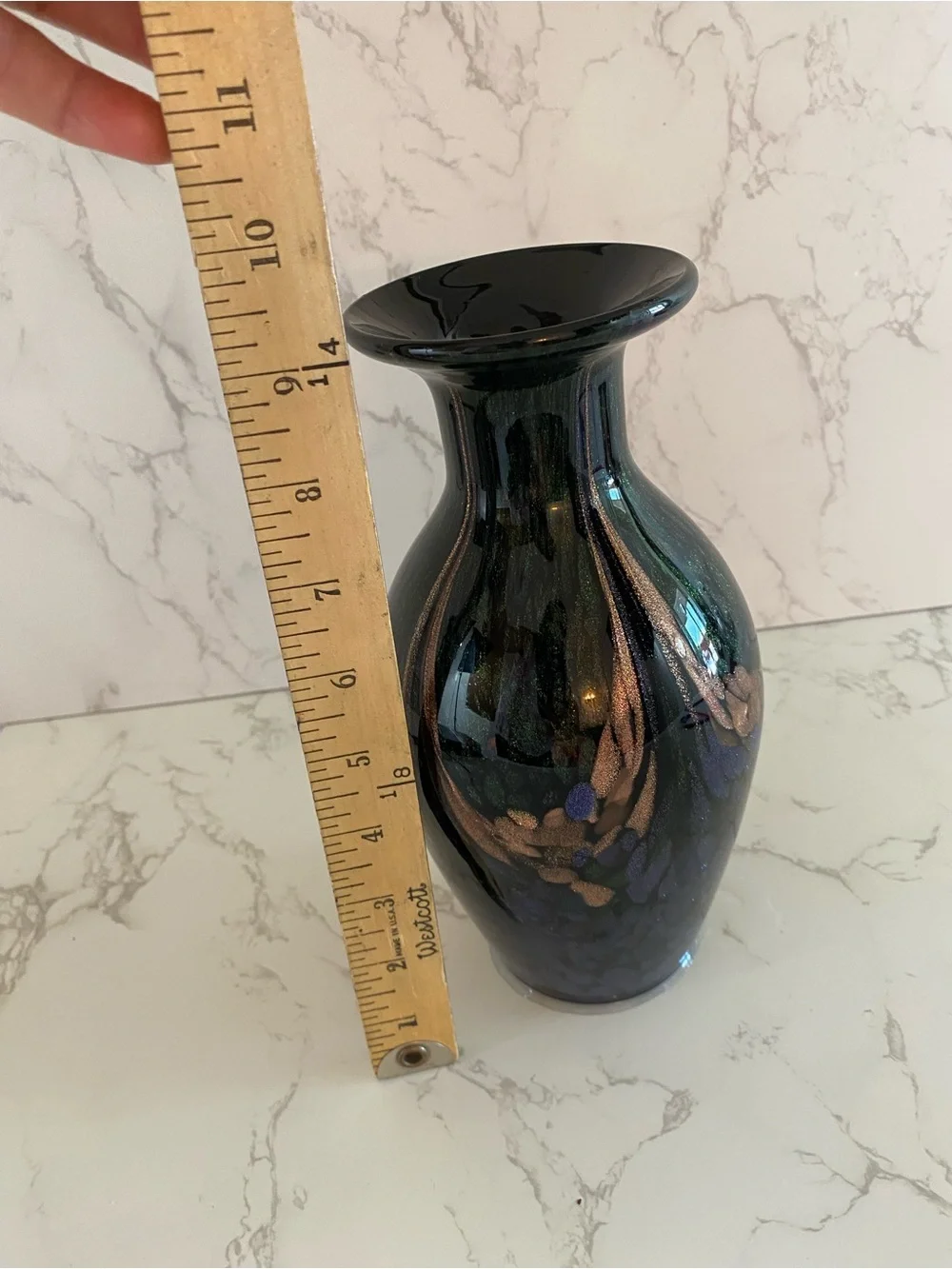 Dale Tiffany Iridescent Blue-Green Glass Vase vintage